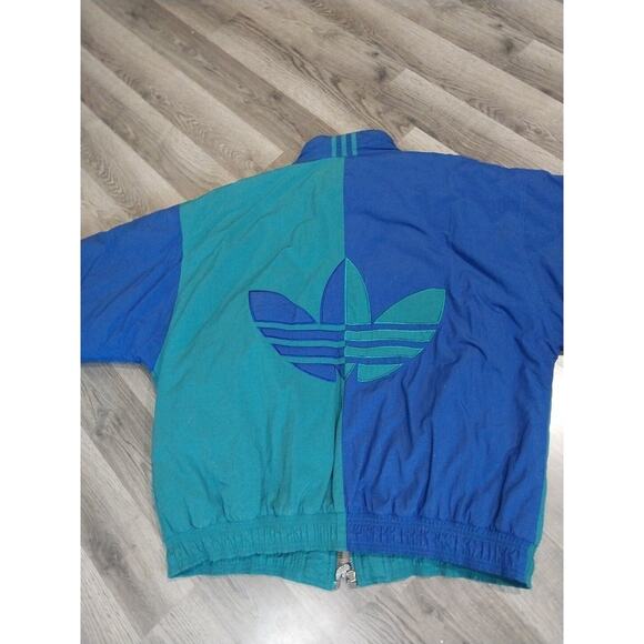 Mens 1980s Vintage Adidas Coat Large Blue Green - Picture 1 of 16